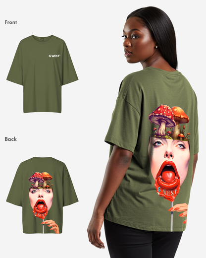 G West Womens Oversized Lollipop Mushroom Oversized Tee