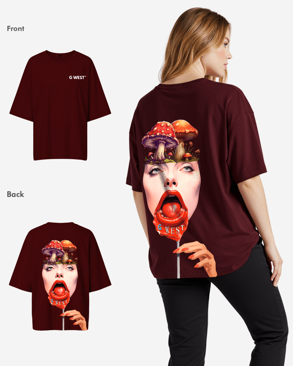 G West Womens Oversized Lollipop Mushroom Oversized Tee